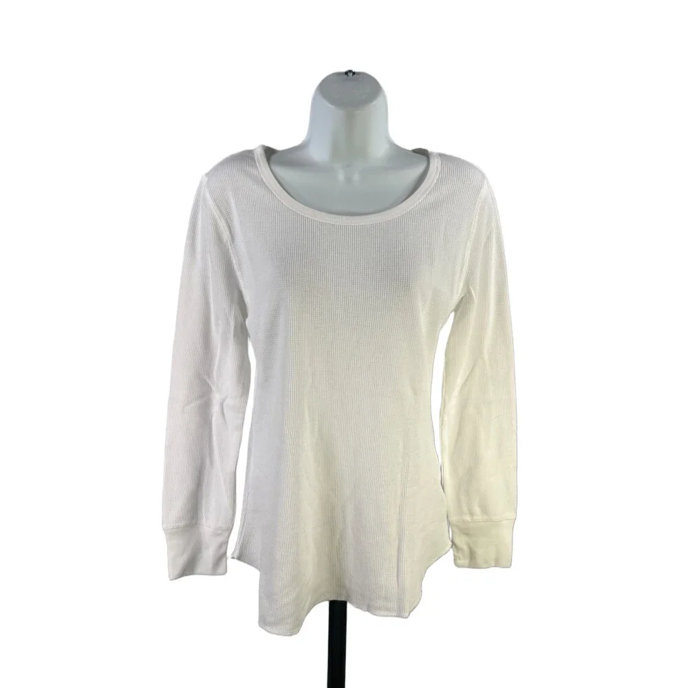 Old Navy Women's White Waffle Knit Thermal Long Sleeve Pajama Sleep Shirt - M